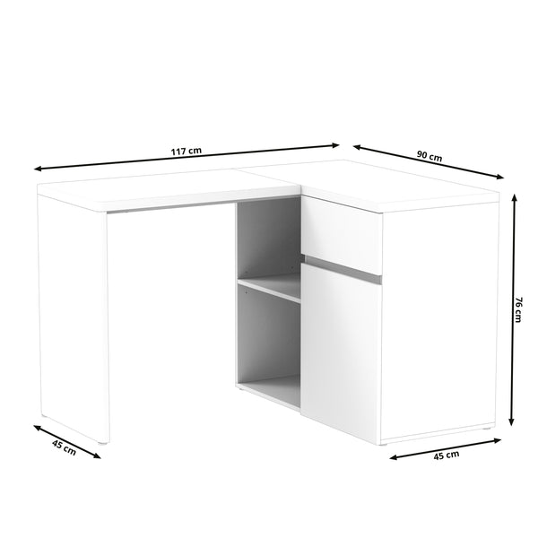 Eckschreibtisch ANHEL mit 2 Schubladen 117 x 90 x 76 cm natur/weiss