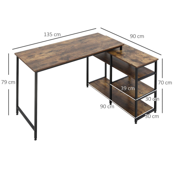 Eckschreibtisch Computer Schreibtisch Rustik Braun 135x90x79cm