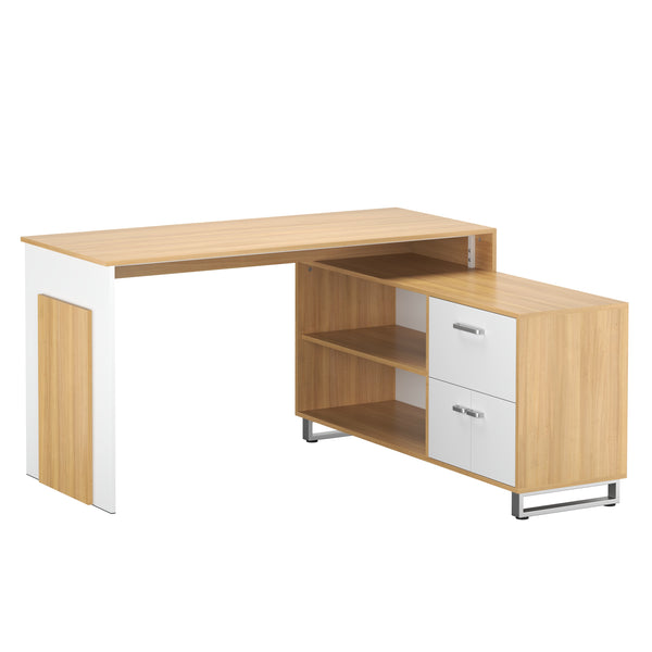 Eckschreibtisch JENTRY mit Schublade 140 x 130 x 76 cm natur/weiss