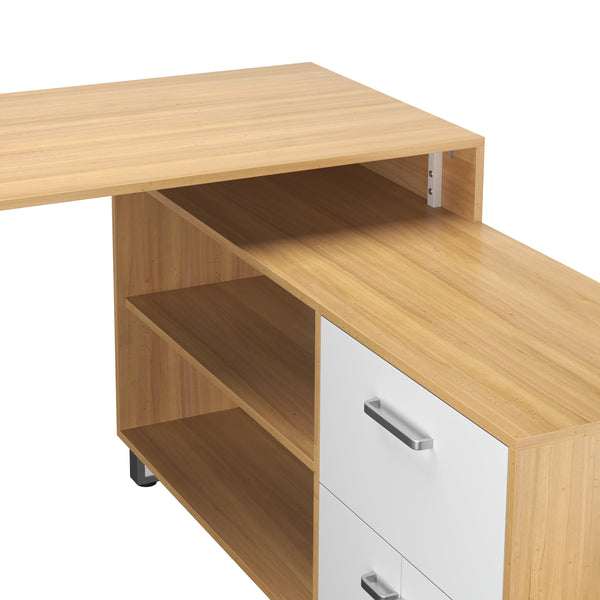 Eckschreibtisch JENTRY mit Schublade 140 x 130 x 76 cm natur/weiss