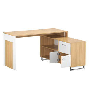 Eckschreibtisch JENTRY mit Schublade 140 x 130 x 76 cm natur/weiss