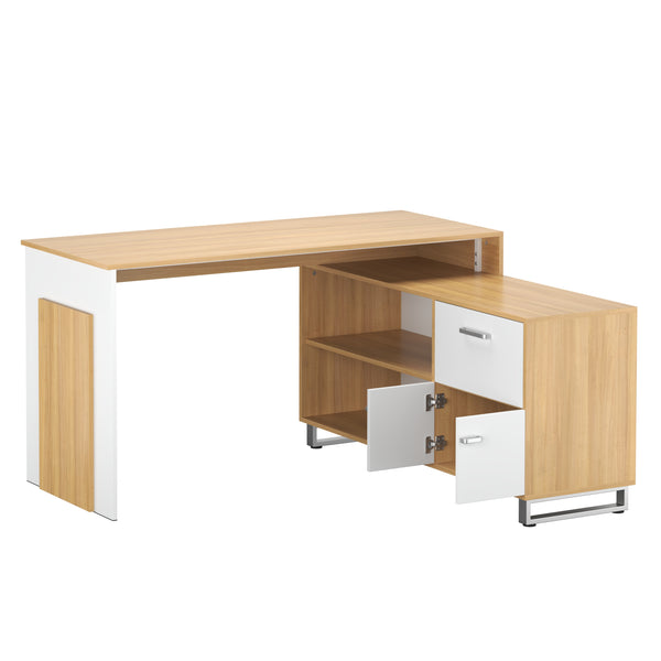 Eckschreibtisch JENTRY mit Schublade 140 x 130 x 76 cm natur/weiss