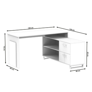 Eckschreibtisch JENTRY mit Schublade 140 x 130 x 76 cm natur/weiss