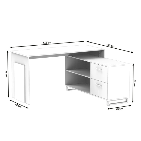 Eckschreibtisch JENTRY mit Schublade 140 x 130 x 76 cm natur/weiss