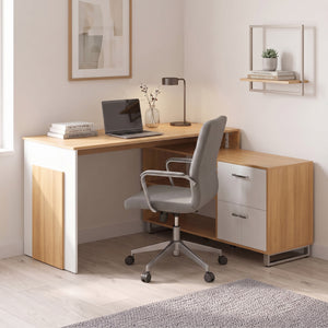 Eckschreibtisch JENTRY mit Schublade 140 x 130 x 76 cm natur/weiss