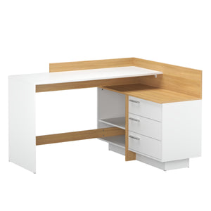 Eckschreibtisch KRANE mit 3 Schubladen 129 x 105 x 83 cm weiss/natur