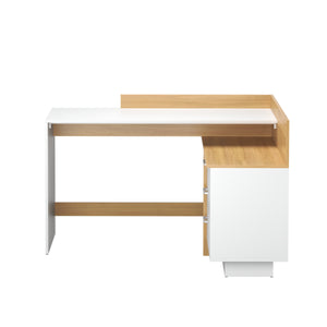 Eckschreibtisch KRANE mit 3 Schubladen 129 x 105 x 83 cm weiss/natur