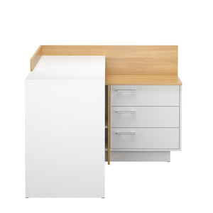 Eckschreibtisch KRANE mit 3 Schubladen 129 x 105 x 83 cm weiss/natur