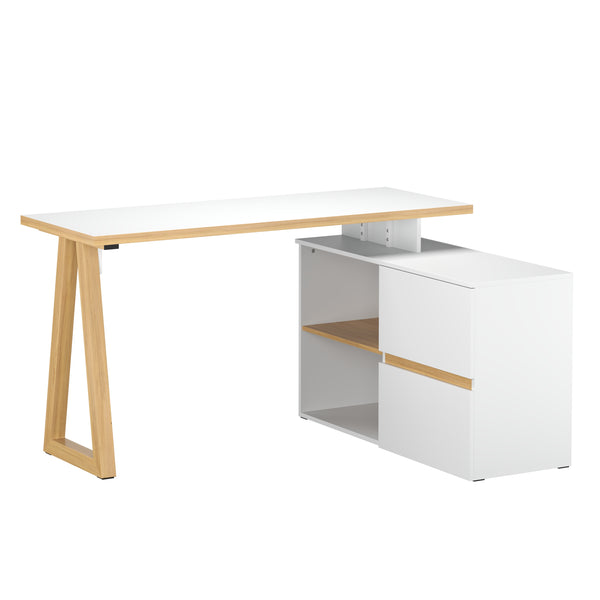 Eckschreibtisch TAUREN mit Schubladen 140 x 110 x 76 cm weiss/natur