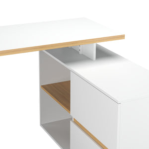 Eckschreibtisch TAUREN mit Schubladen 140 x 110 x 76 cm weiss/natur