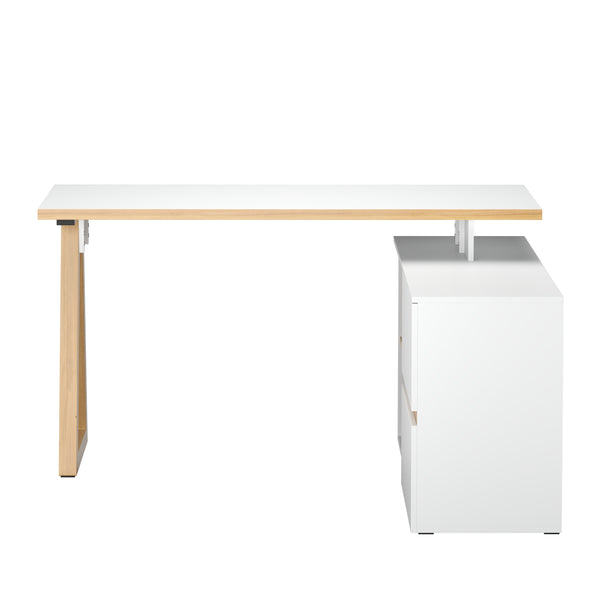Eckschreibtisch TAUREN mit Schubladen 140 x 110 x 76 cm weiss/natur