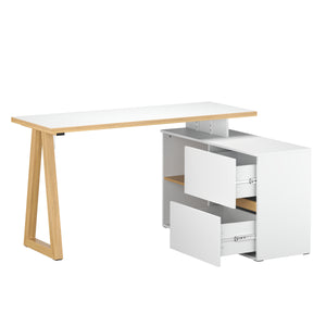 Eckschreibtisch TAUREN mit Schubladen 140 x 110 x 76 cm weiss/natur