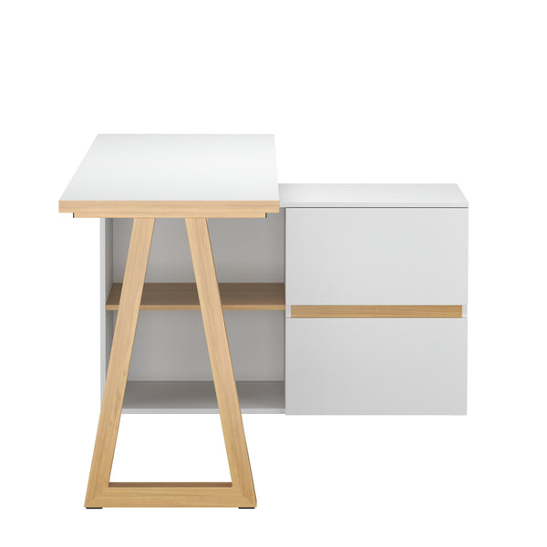 Eckschreibtisch TAUREN mit Schubladen 140 x 110 x 76 cm weiss/natur