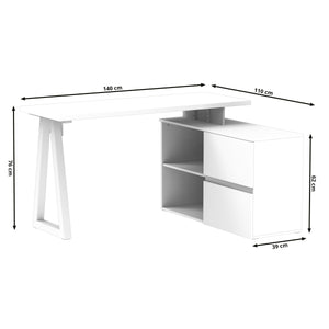 Eckschreibtisch TAUREN mit Schubladen 140 x 110 x 76 cm weiss/natur