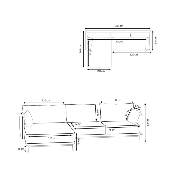Ecksofa Leder ELVIS links grau