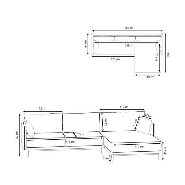 Ecksofa Leder ELVIS rechts anthrazit