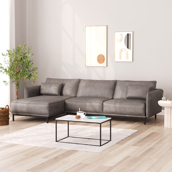 Ecksofa Leder ELVIS links grau