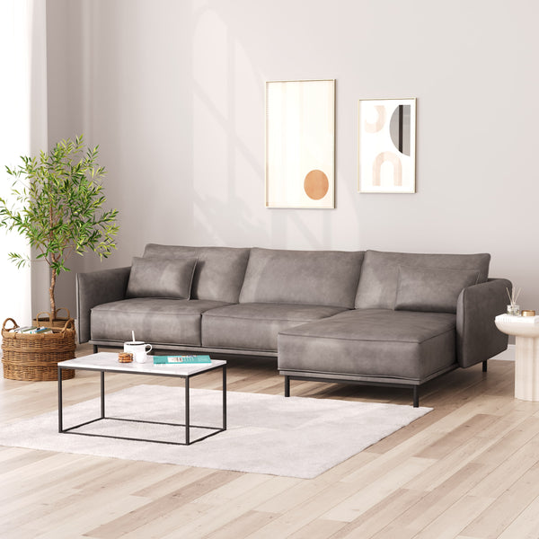 Ecksofa Leder ELVIS rechts grau