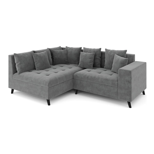 Ecksofa Samt mit Ottomane ELINA links anthrazit