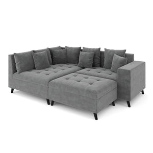Ecksofa Samt mit Ottomane ELINA links anthrazit