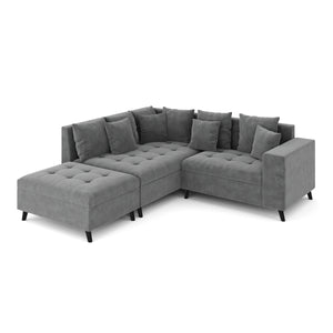 Ecksofa Samt mit Ottomane ELINA links anthrazit