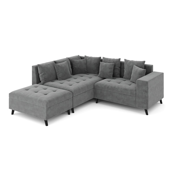 Ecksofa Samt mit Ottomane ELINA links anthrazit
