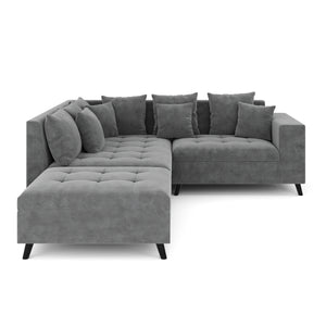 Ecksofa Samt mit Ottomane ELINA links anthrazit