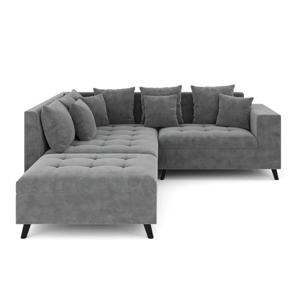 Ecksofa Samt mit Ottomane ELINA links anthrazit