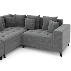 Ecksofa Samt mit Ottomane ELINA links anthrazit