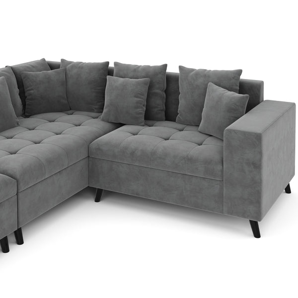 Ecksofa Samt mit Ottomane ELINA links anthrazit
