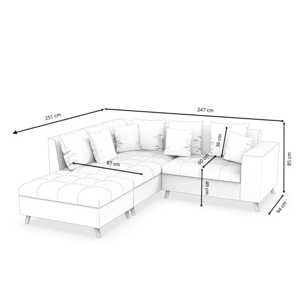 Ecksofa Samt mit Ottomane ELINA links anthrazit