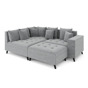 Ecksofa Samt mit Ottomane ELINA links grau