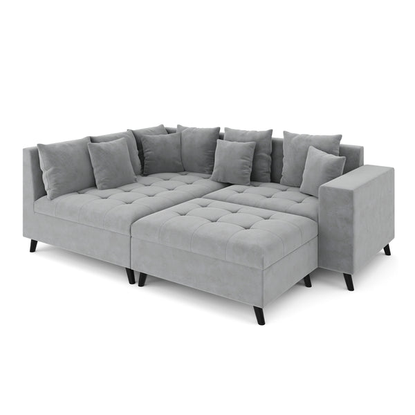 Ecksofa Samt mit Ottomane ELINA links grau