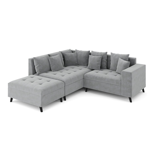 Ecksofa Samt mit Ottomane ELINA links grau