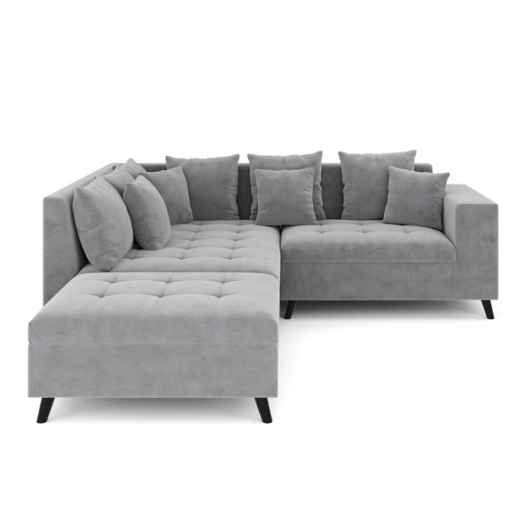 Ecksofa Samt mit Ottomane ELINA links grau