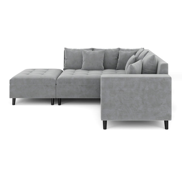 Ecksofa Samt mit Ottomane ELINA links grau