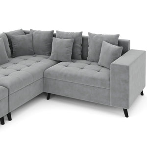 Ecksofa Samt mit Ottomane ELINA links grau