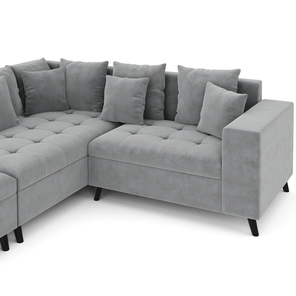 Ecksofa Samt mit Ottomane ELINA links grau