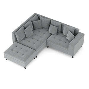 Ecksofa Samt mit Ottomane ELINA links grau