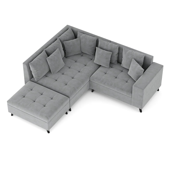 Ecksofa Samt mit Ottomane ELINA links grau