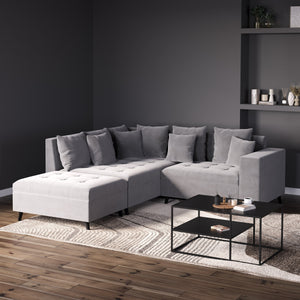 Ecksofa Samt mit Ottomane ELINA links grau