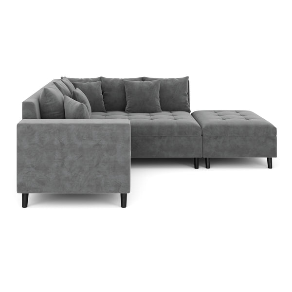 Ecksofa Samt mit Ottomane ELINA rechts anthrazit