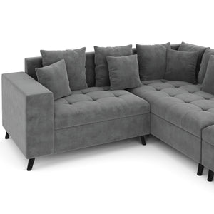 Ecksofa Samt mit Ottomane ELINA rechts anthrazit