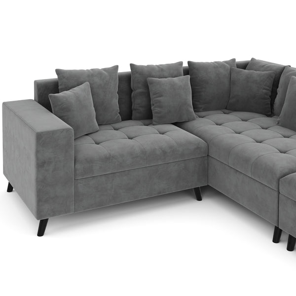 Ecksofa Samt mit Ottomane ELINA rechts anthrazit