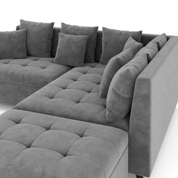 Ecksofa Samt mit Ottomane ELINA rechts anthrazit