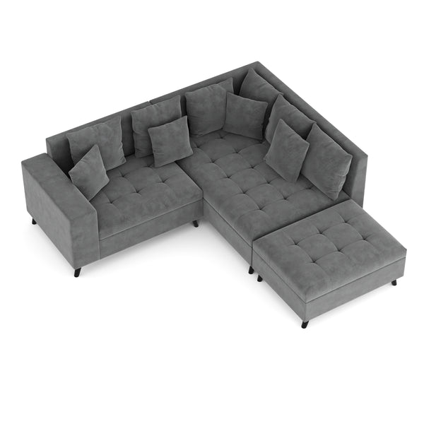 Ecksofa Samt mit Ottomane ELINA rechts anthrazit