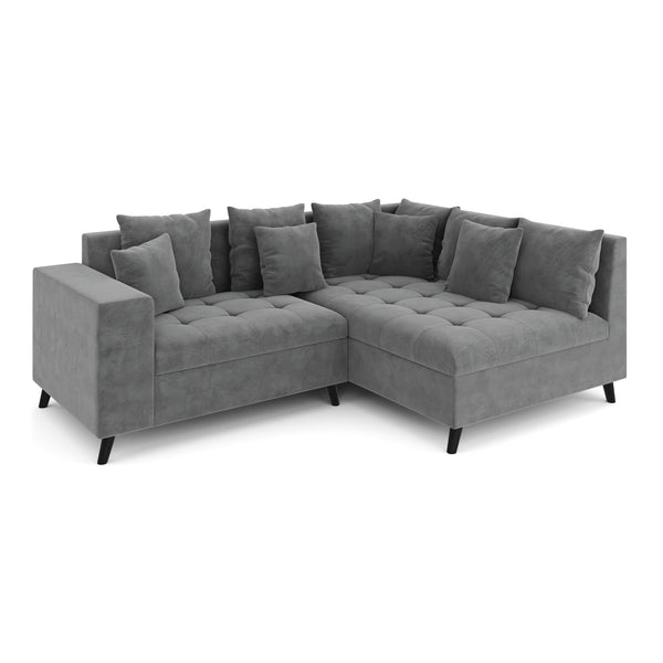 Ecksofa Samt mit Ottomane ELINA rechts anthrazit