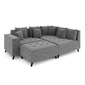 Ecksofa Samt mit Ottomane ELINA rechts anthrazit