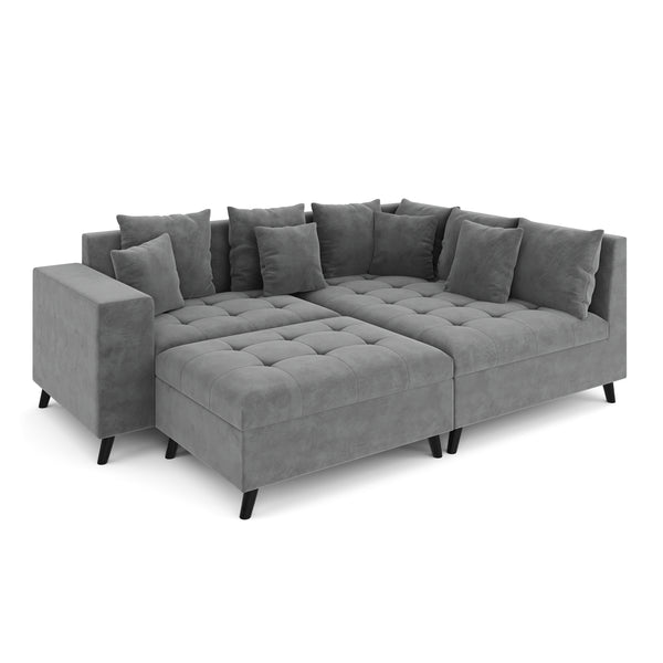 Ecksofa Samt mit Ottomane ELINA rechts anthrazit