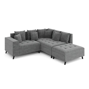 Ecksofa Samt mit Ottomane ELINA rechts anthrazit